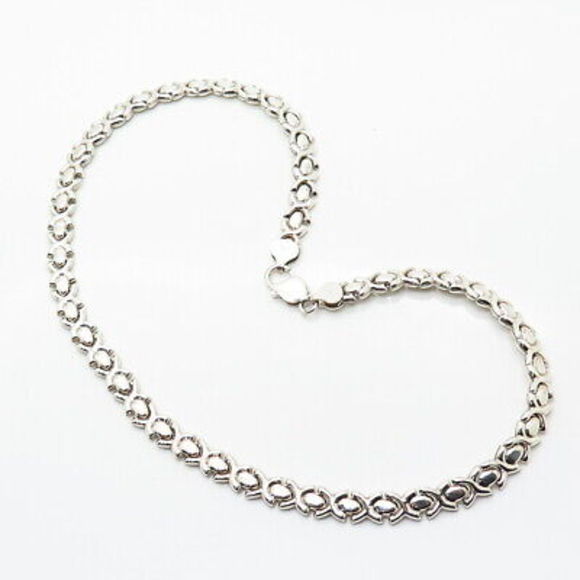 925 Sterling Silver 2-Tone Italy Milor "XO" Chain Necklace 18" - Picture 2 of 5